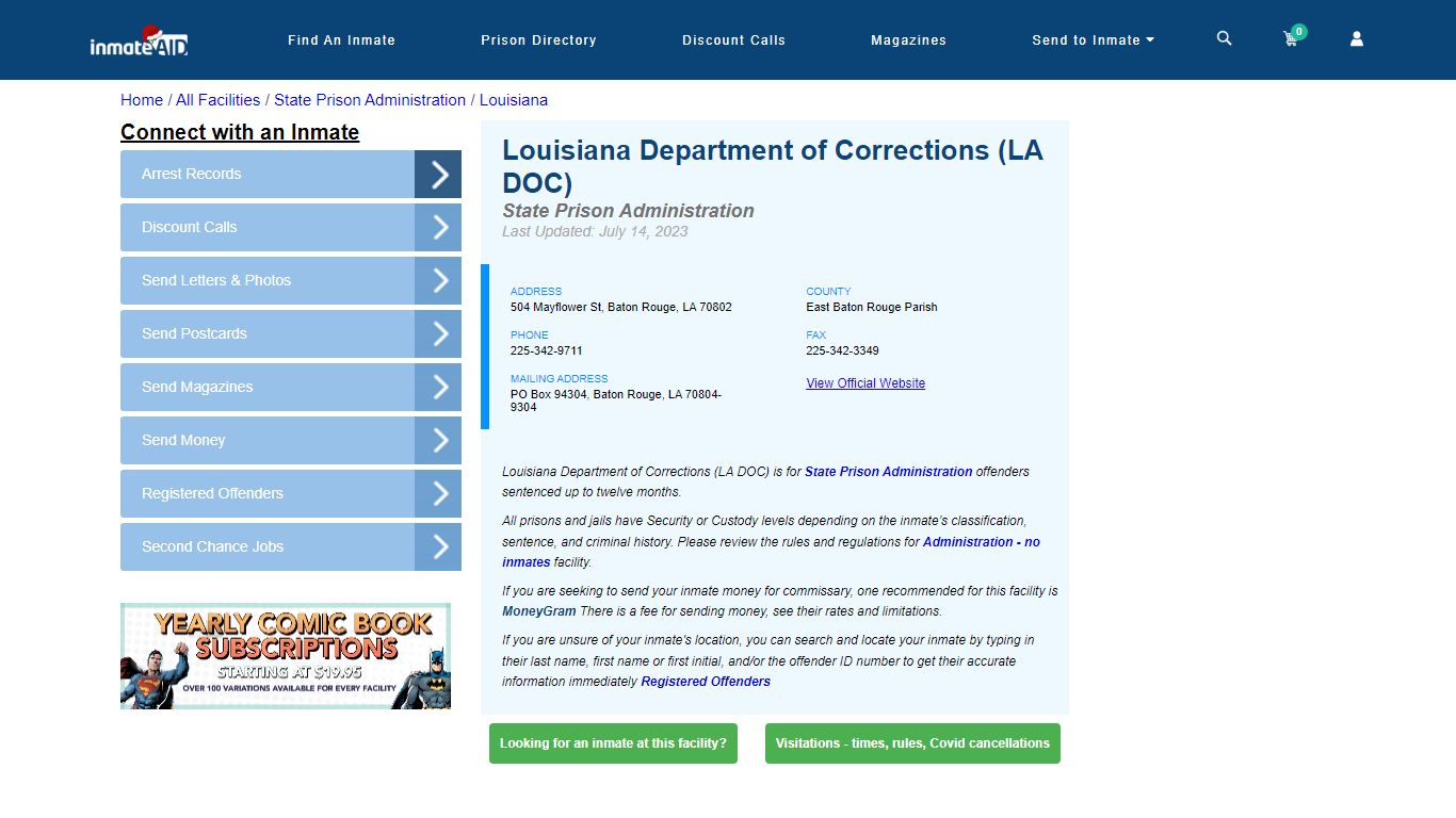 Louisiana Department of Corrections (LA DOC) - InmateAid
